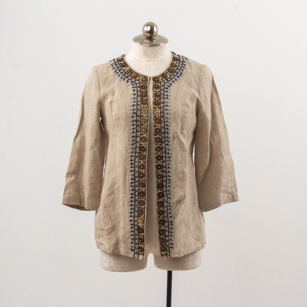 Chico's XS S Linen Embellished Blazer Jacket Layer - Picture 4 of 12